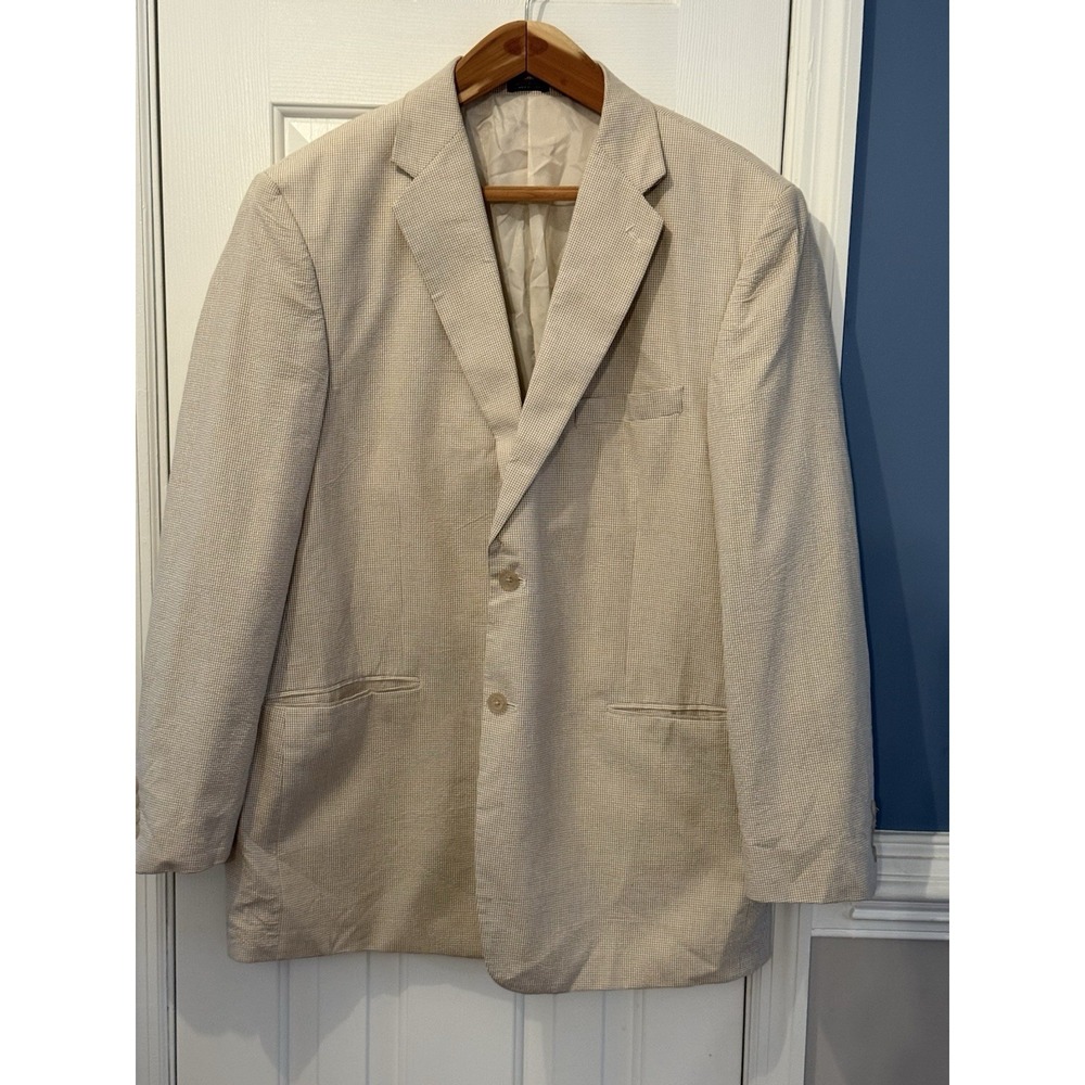 Saddlebred Men's Blazer 48L Two-Button 2 Vented Tan Gingham Classic Formal Work